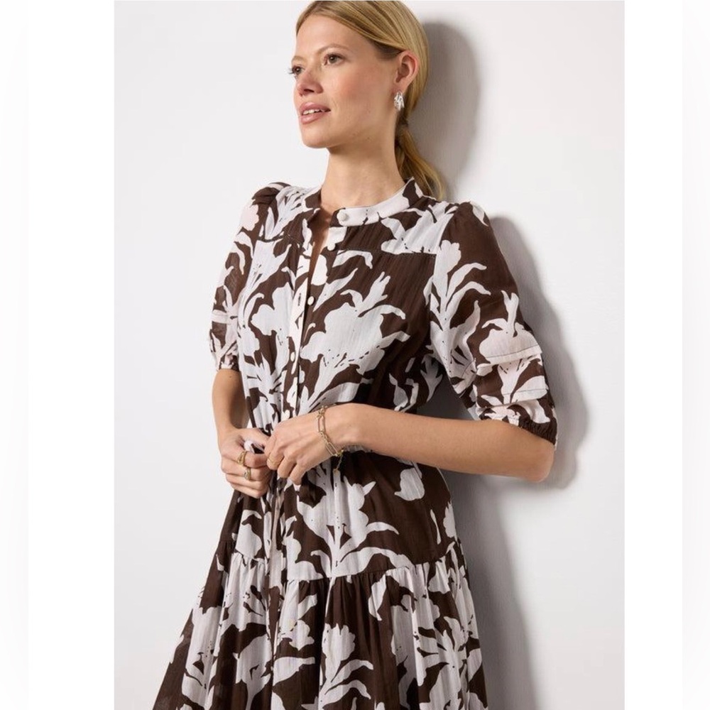 NWT Emerson Fry Lucy 4 Basque Dress in Chocolate/Ivory Floral size M - Picture 3 of 8